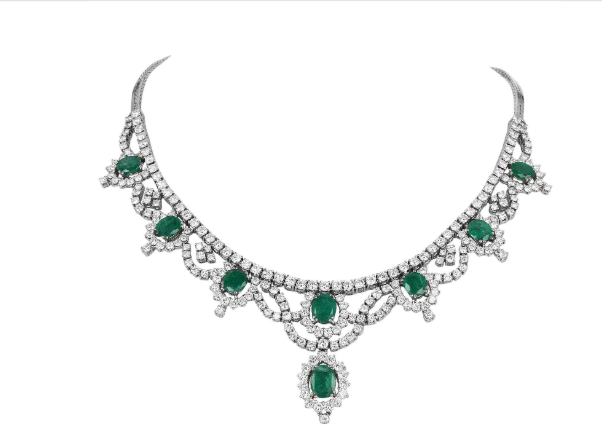 collar oro blanco con esmeralda y diamantes