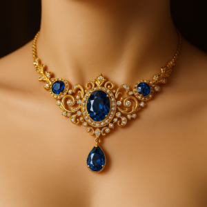 Collar Victoriano de Oro con Zafiros y Diamantes